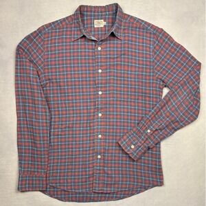 Faherty Brand Mens Small Red Blue Plaid Cotton Flannel Long Sleeve Button Shirt